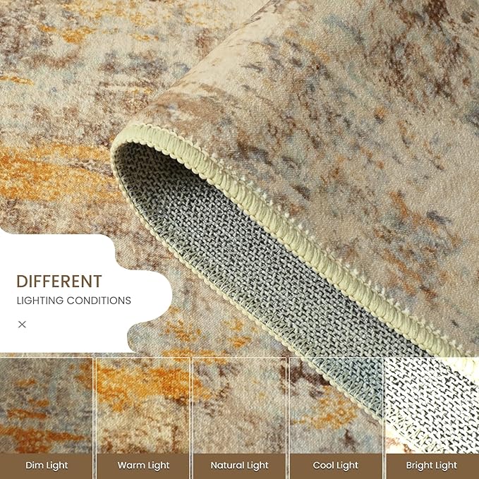 Area Rug 4x6 Beige Rug Washable Boho Rugs Non Slip Low Pile Abstract Small - Image 5