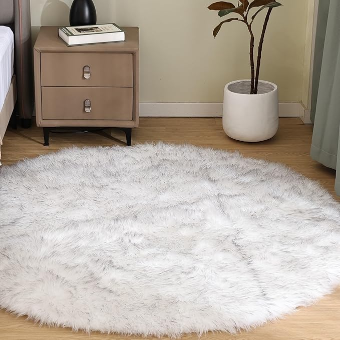 Goolela Round Sheepskin Rugs 4ft Circle Fluffy Faux Fur Rug Shaggy Rug by Goolela
