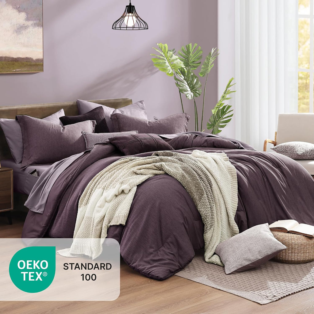 Monbix Queen Size Comforter Set 7 Pieces Italian Plum Bed in a Bag