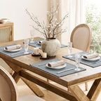 ZeeMart Artisanal Grid Decorative Linen Placemats Set of 6, Chambray