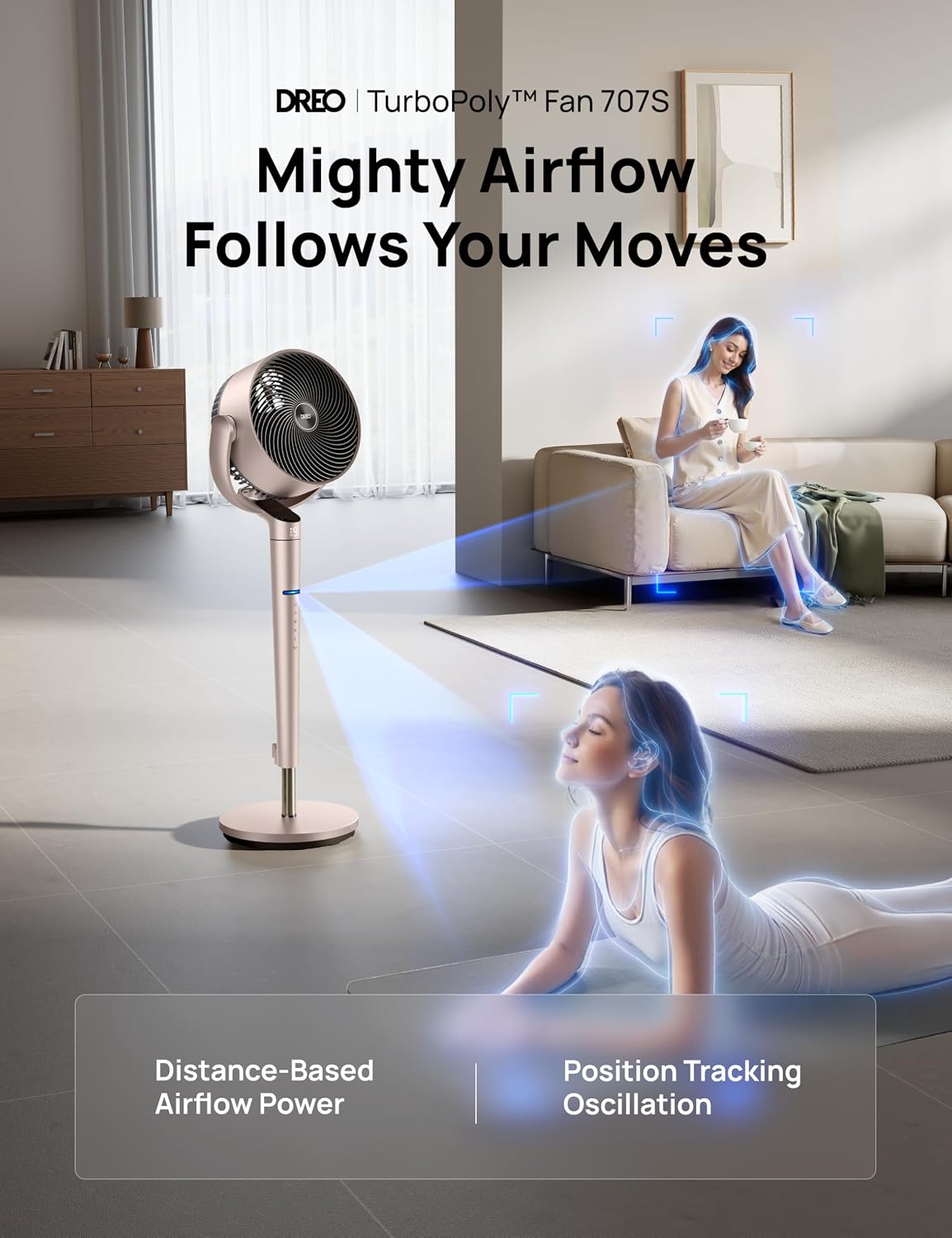 DREO Smart Fan for Bedroom, Position-based Oscillation