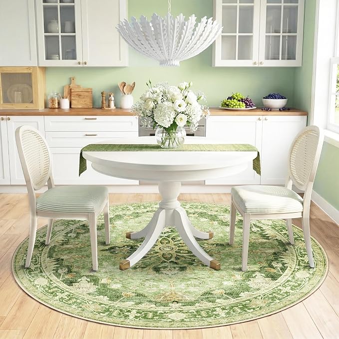 Area Rugs 6ft Washable Non-Slip, Floral Vintage Distress Print Pattern - Image 3
