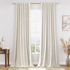 Guken Cream 100% Blackout Linen Curtains 102 Inch Length 2 Panels Set by Guken