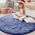 OLANLY Denim Blue Round Rugs for Bedroom by OLANLY