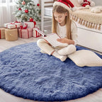 OLANLY Denim Blue Round Rugs for Bedroom by OLANLY