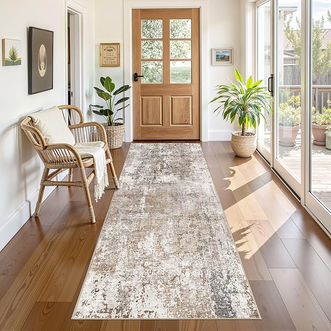 UERMEI 3X8 Washable Runner Rug for Hallway: Soft Neutral Modern Abstract Area by UERMEI