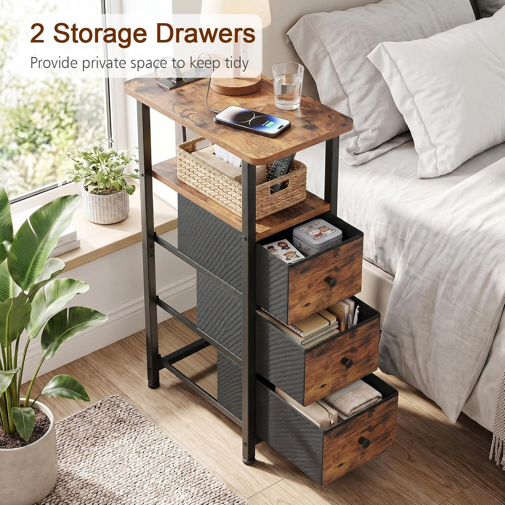 LOAKEKEL Narrow End Tables Living Room Set of 2 with Charging Station