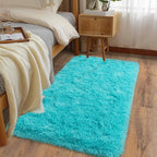 Soft Runner Rugs for Bedroom Hallways, 2x4 Teal Blue Fluffy Shag Throw Area Rug by Ailyei