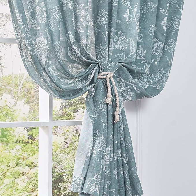 jinchan Linen Floral Curtains for Living Room, 84 Inch Length Curtains - Image 3