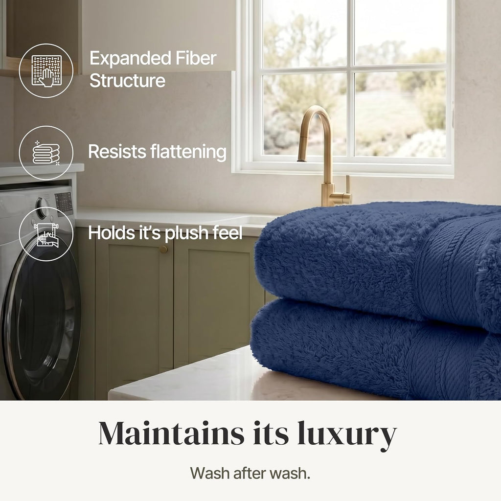 Modern Threads Spun Loft 6 Piece Bath Towel Set – 2 Bath Towels, 2 Hand Towels & 2 Washcloths – 100% Cotton, 600 GSM, Plush, Soft & Absorbent (Navy)