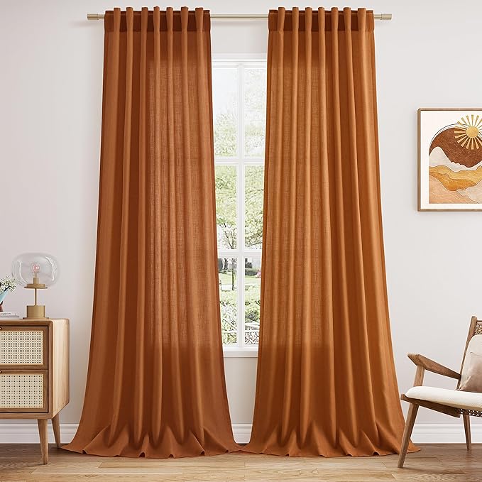 Desert Orange Semi Sheer Curtains 108 Inches by Nanspring