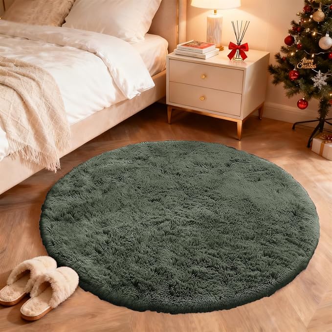 OLANLY Olive Green Round Rugs for Bedroom - Image 3