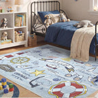 OPPODREAM Nautical Soft Area Rugs 5x7, Washable Blue Rug by OPPODREAM