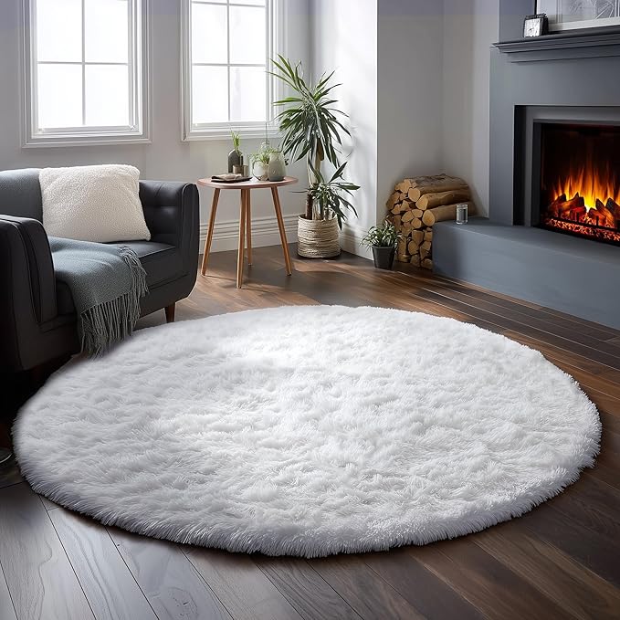 White Round Rug 6Ft for Bedroom, Circular Circle Area Rugs for Living Room - Image 7