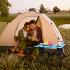 VILLEY Folding Camping Table, Portable Table with 2 Cup Holders, Small