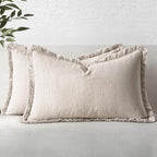 MIULEE Decorative Lumbar Throw Pillow Covers Neutral Linen Fringe Throw Pillows by MIULEE