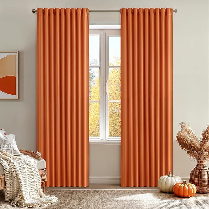 MIULEE Orange Back Tab Blackout Curtains 90 Inch Long 2 Panels Set by MIULEE