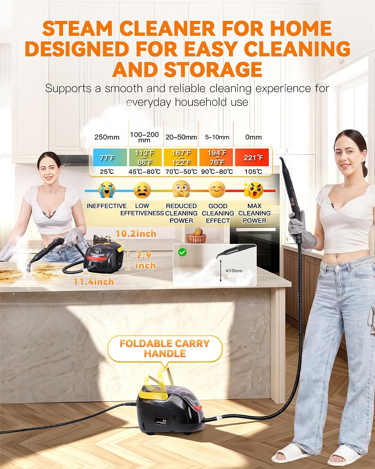 GLAMMAGIC Steam Cleaner with Mop, 3 Level Adjustable Handle, 25 Accessories