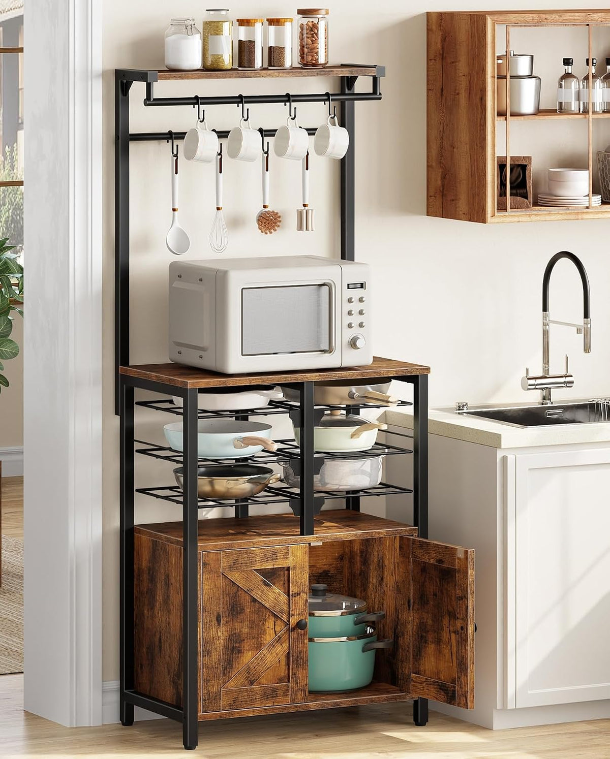 CHOEZON Kitchen Bakers Rack, Pot and Pan Organizer, Microwave Stand Cabinet