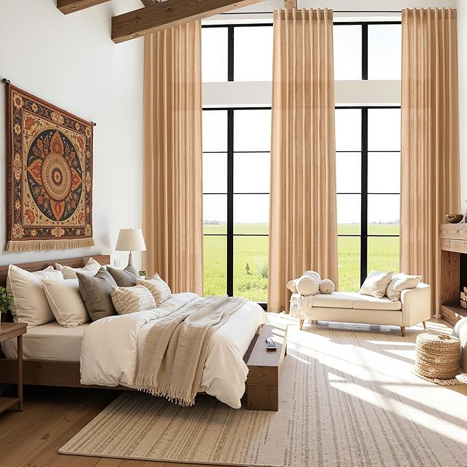 Nanspring Camel Linen Curtains for Living Room Extra Long 144 Inches Long Back - Image 7