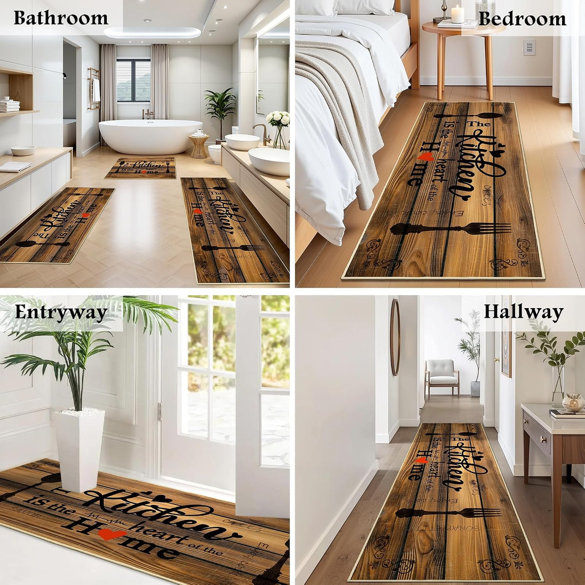 Non Slip Kitchen Mats for Floor Washable Kitchen Rugs Sets of 3, Brown