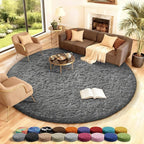 Ophanie Round Rug 8Ft Grey Circle Area Rugs, Large Fluffy Fuzzy Living Room by Ophanie