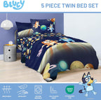 Bluey Bingo Twin Comforter Set 5 Piece Soft Kids Cartoon Bedding, Blue