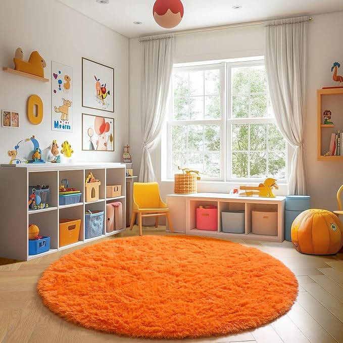 Amdrebio Orange Round Circle Rug 5Ft - Image 3