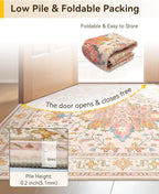 Area Rugs Square 4ft Washable Non-Slip, Floral Vintage Distress Print Pattern - Image 4