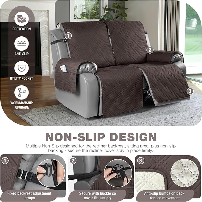 TAOCOCO 100% Waterproof Oversized Loveseat Recliner Cover, Non Slip Split Couch - Image 5
