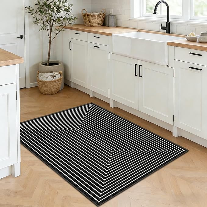 Latte&Fog 2x3 Entryway Rug, Small Modern Abstract Door Mat, Washable Kitchen Rug - Image 2