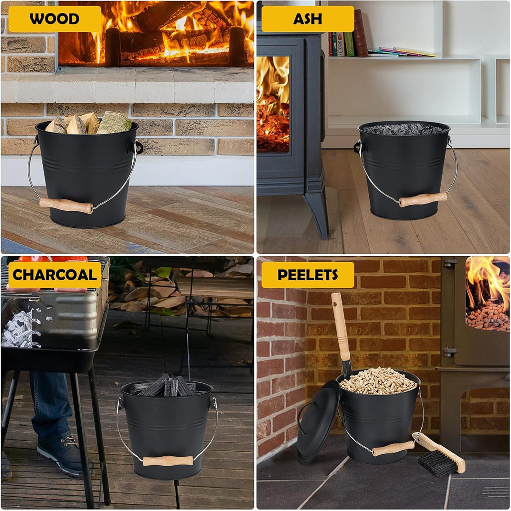Mini Ash Bucket with Lid, Fireplace Ash Bucket - Black