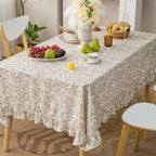GLORY SEASON Rustic Tablecloth Plant Leaf Printed with Ruffle Flounces Trim Linen Blended Rectangle/Oblong Table Cloth for Kitchen Dining Parties Farmhouse Decor Cocoa Brown,60x84 Inch