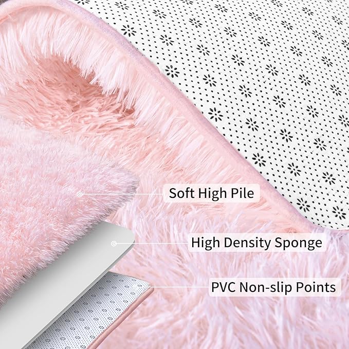 Soft Shag Runner Rugs for Girls Bedroom, 2x6 Pink Fluffy Throw Area Rug Non - Image 5