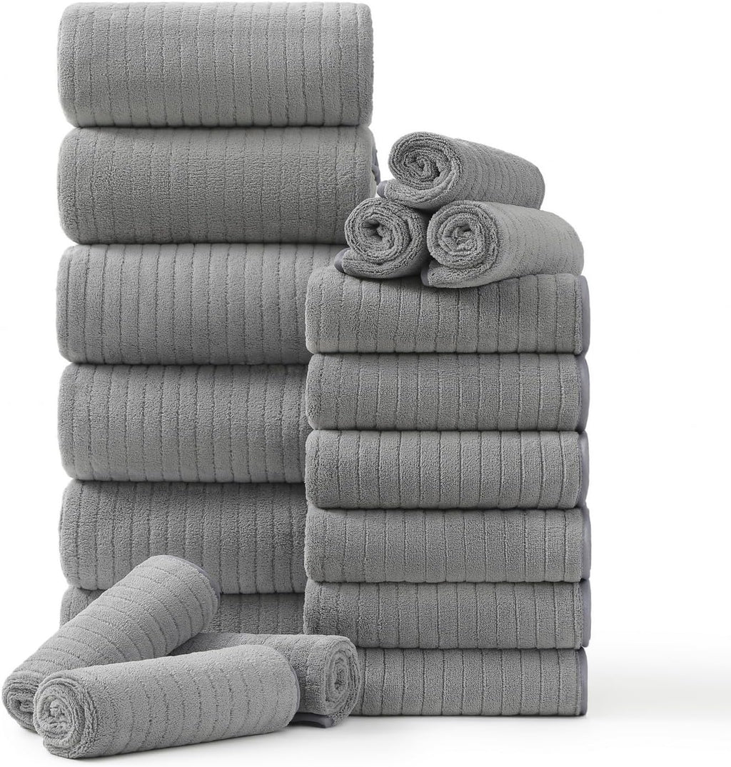 18 Piece Family Bath Towel Set Include 6 Bath Towels,6 Hand Towels and 6 Washcloths Soft Bathroom Towel with Hanging Loops,Highly Absorbent Quick Dry Towels Set for Bathroom,Hotel and Spa-Green