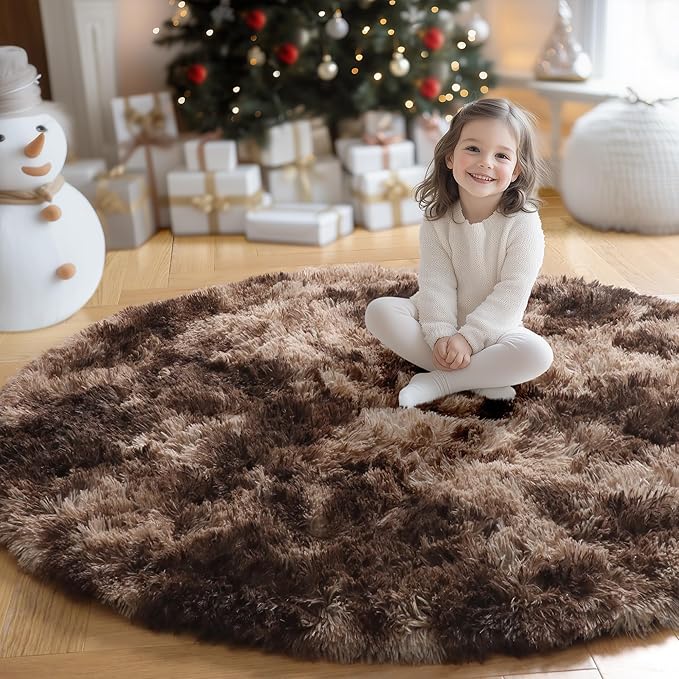 Amdrebio Tie-Dyed Brown Round Circle Rugs 5Ft - Image 4