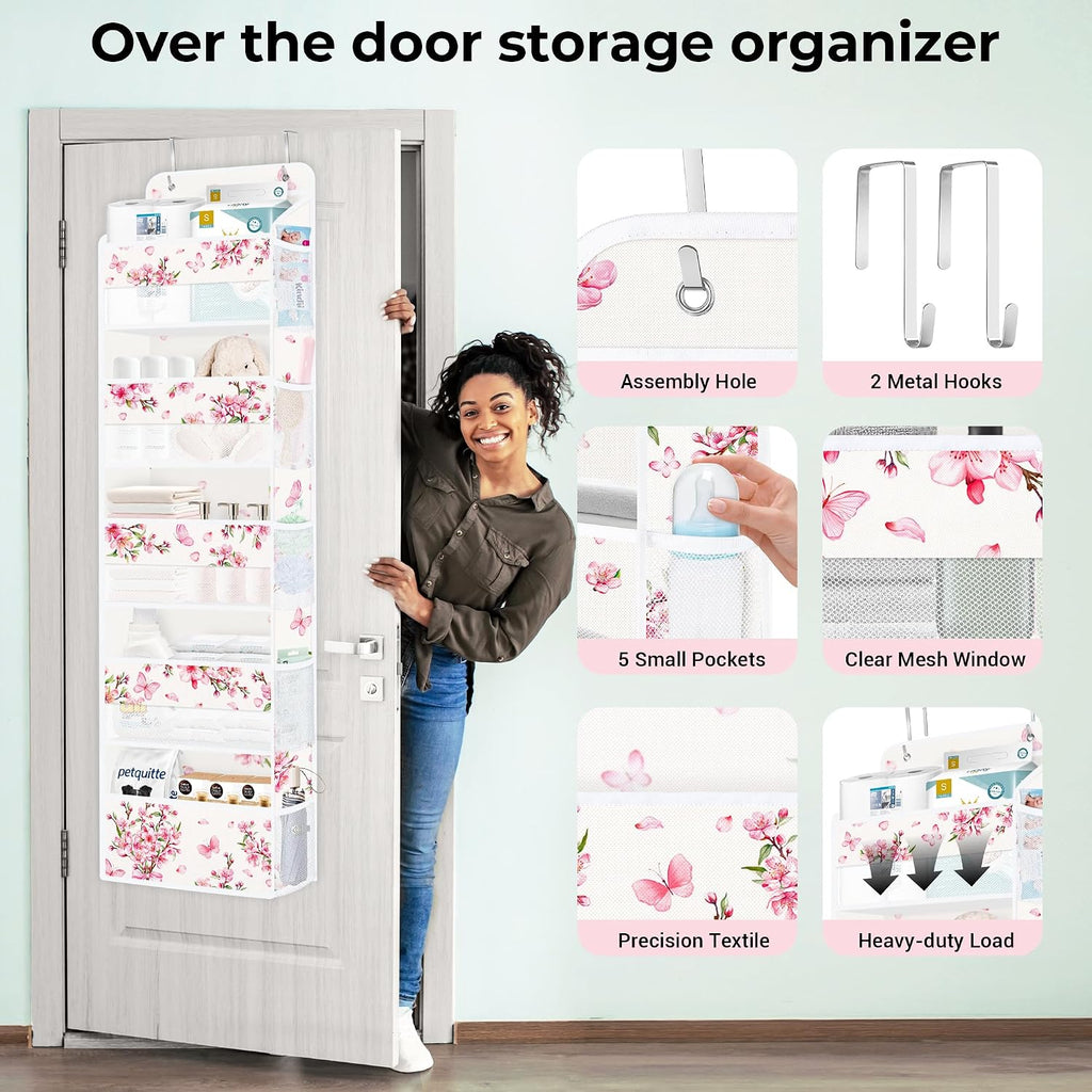 Clastyle Over the Door Organizer Diaper Toy Nursery Hanging Shelf, Flower