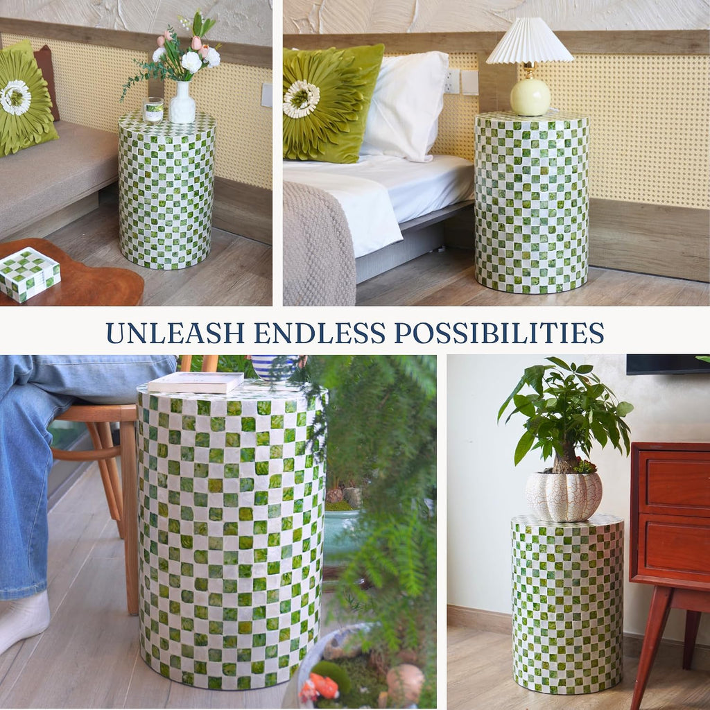 Chi An Home 19.3” Capiz Shell Checkered Pistachio Green Side Table