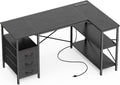 Huuger L Shaped Office Desk with Power Outlets & 3 Drawers
