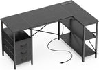 Huuger L Shaped Office Desk with Power Outlets & 3 Drawers