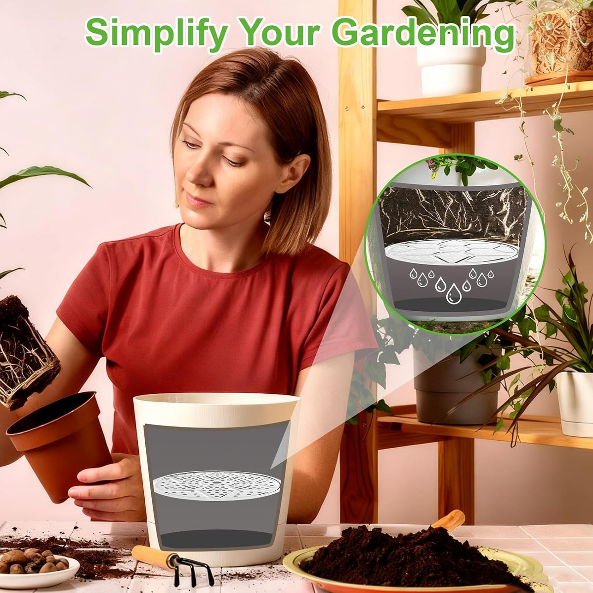 6 PCS Round Planter Inserts for Large Tall Pots,10" 11'' 12'' Stainless Steel Flower Pot Lift Insert Portable Planter Accessories Use Less Potting Soil,for Inside Pots with Drainage Hole