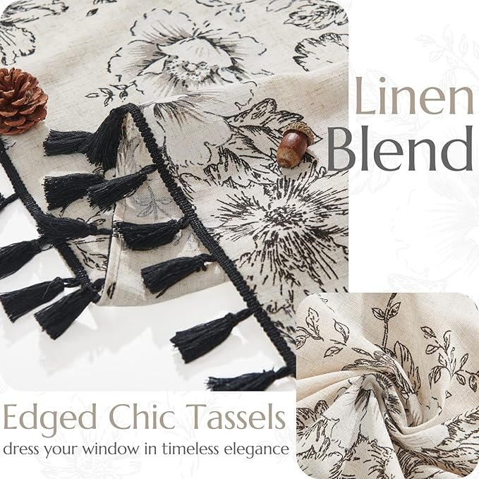 jinchan Linen Blend Curtain Floral Curtains - Image 3