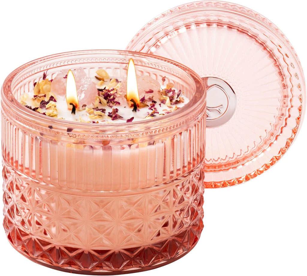 Chloefu LAN Orange & Bergamot Candle for Home Scented, Crystal Candles with Healing Stones, Gift for Women Men, Emotional Support, Encouragement and Affirmation, Highly Scented & Long Lasting, 14 oz