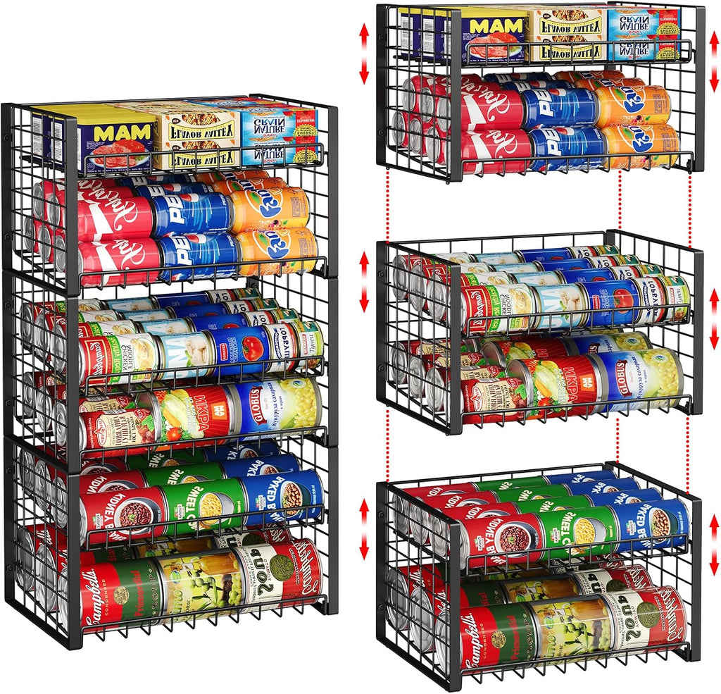 3-Pack Stackable Can Rack Organizer, Adjustable Can Holder for Pantry