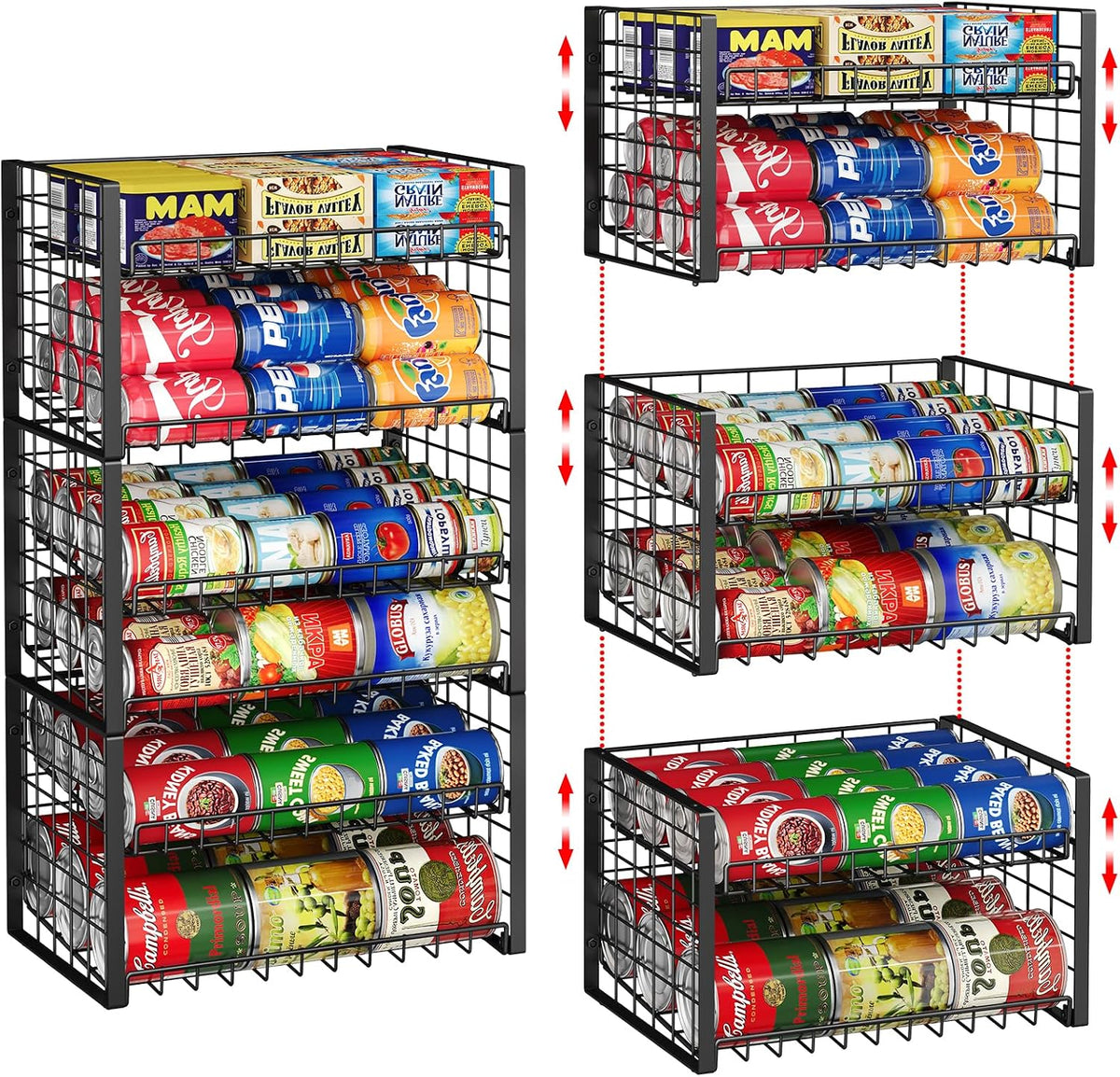 3-Pack Stackable Can Rack Organizer, Adjustable Can Holder for Pantry