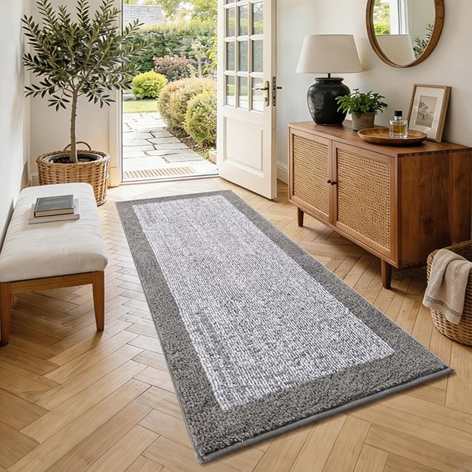 48x24 Long Bathroom Rugs Washable Non Slip, Light Grey Bath Mat - Image 3