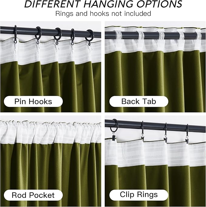 RYB HOME Green Velvet Curtains 102 inches - Image 4