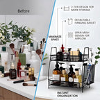 2-Tier Bathroom Countertop Organizer,Skincare, Makeup Countertop Organizers, Kitchen, Bathroom Counter Storage with Small Basket (Black)