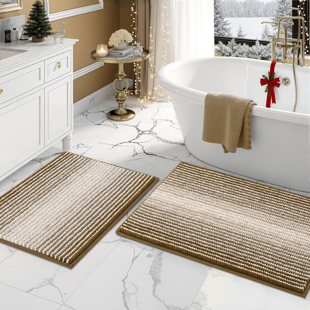 Bathroom Rugs Sets 2 Piece, Non Slip Striped Bath Mats, Aqua Green