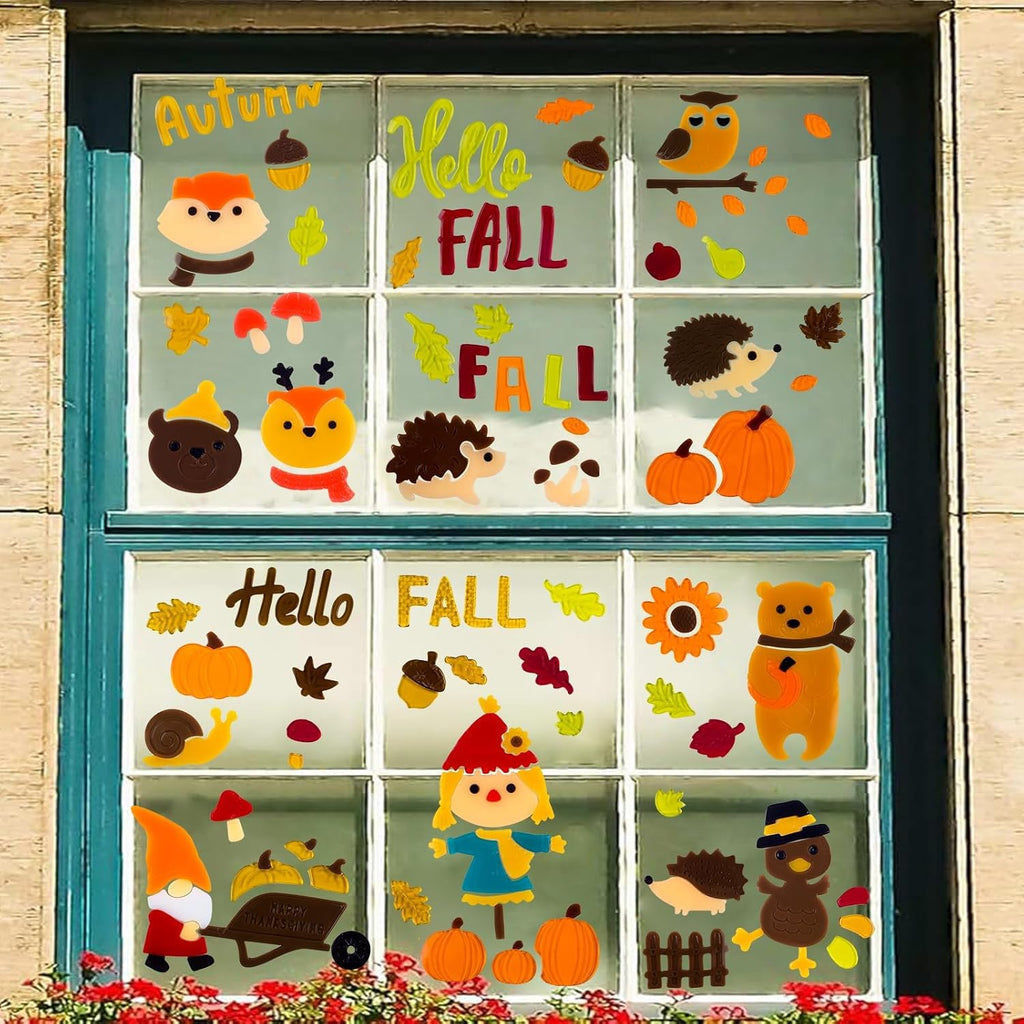6 Sheets Fall Gel Window Clings for Glass Windows